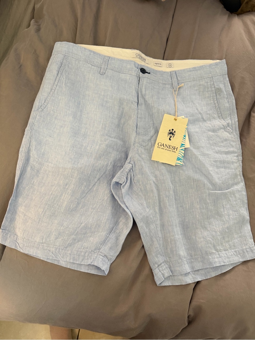 Ganesh Pale Blue Linen-Blend Flat Front Men’s Shorts